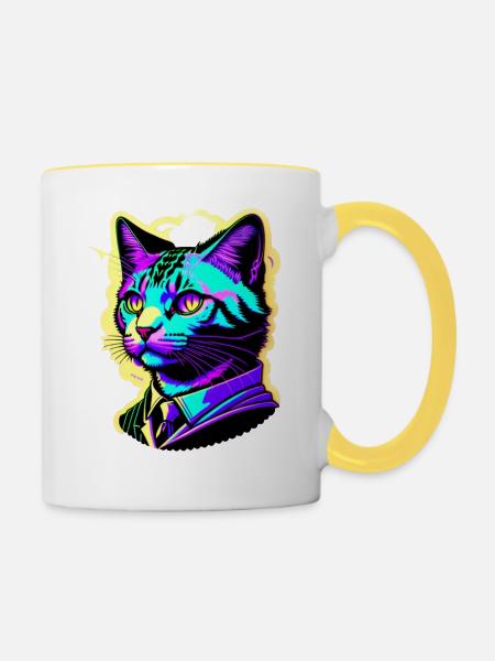Gentleman Katze bunt - Tasse zweifarbig - Weiß/Gelb
