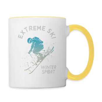 ski extreme ski winter sport mountain alpes - Mug contrasté - blanc/jaune - Droite
