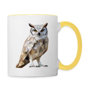 Low Poly Owl – un design moderne pour les petits malins - Mug contrasté - blanc/jaune - Droite