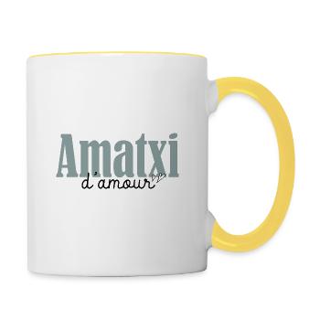 Amatxi d amour humour grand mère basque - Mug contrasté - blanc/jaune - Droite