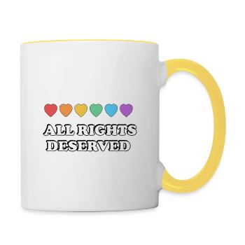 ALL RIGHTS DESERVED Rainbow Hearts LGBT PRIDE - Contrasting Mug - white/yellow - Right