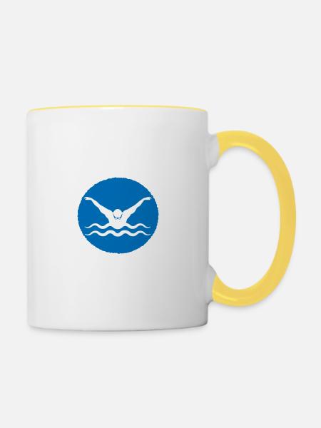 Schwimmer Schwimmsport Schwimmen Spruch lustig - Tasse zweifarbig - Weiß/Gelb