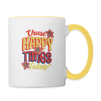 Schöne Zeit Spruch Retro Blumen Look - Tasse zweifarbig - Weiß/Gelb - Rechts