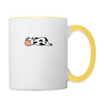 Vache fatiguée | cadeau mignon doux amour des animaux - Mug contrasté - blanc/jaune - Droite