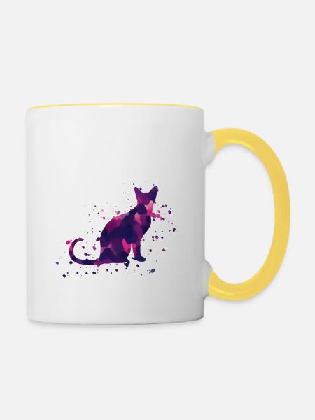 Bunter Katzenspruch - Tasse zweifarbig - Weiß/Gelb