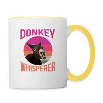 Esel, Esel Esel Liebe, Lustiger Esel - Tasse zweifarbig - Weiß/Gelb - Rechts