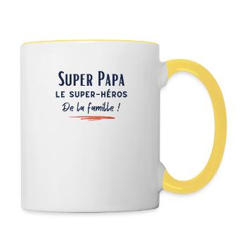 Super papa le super héros de la famille - Mug contrasté - blanc/jaune - Droite