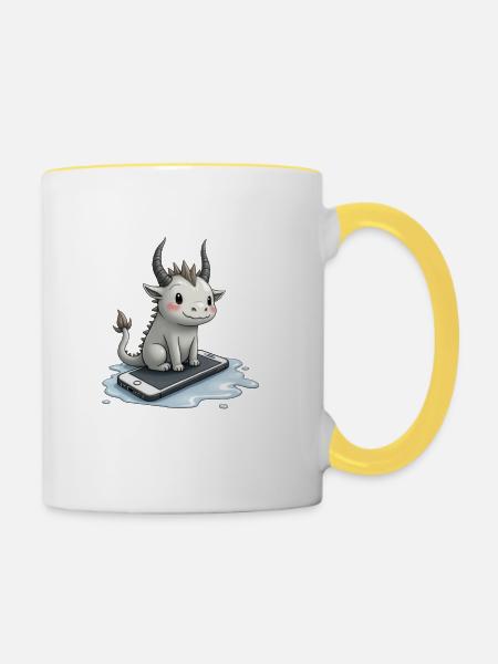 cute mythical creature on iPhone - Tasse zweifarbig - Weiß/Gelb