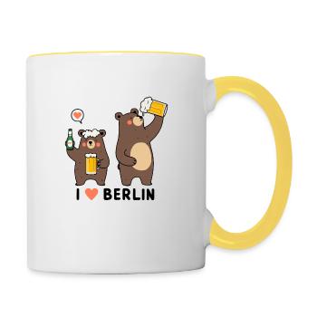 Berliner Bären Bär Bier Herz Love Berlin Souvenir - Tasse zweifarbig - Weiß/Gelb - Rechts