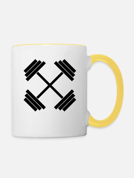 Hanteln - Tasse zweifarbig - Weiß/Gelb