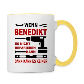 Name Geschenk Namenstag BENEDIKT - Tasse zweifarbig - Weiß/Gelb - Rechts