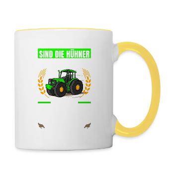 Landwirtschaft Flach Wie Teller Traktor Trecker - Tasse zweifarbig - Weiß/Gelb - Rechts