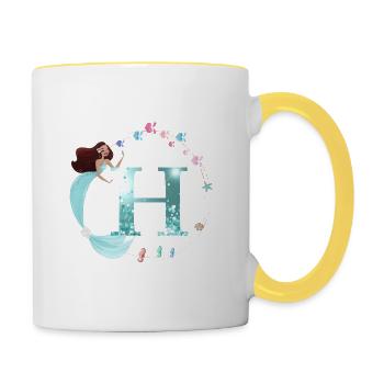 Customizable Monogram H Mermaid - Contrasting Mug - white/yellow - Right