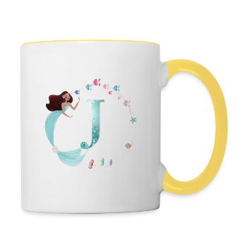 Customizable Monogram J Mermaid - Contrasting Mug - white/yellow - Right
