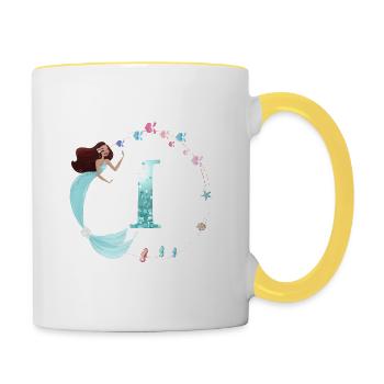 Customizable Monogram I Mermaid - Contrasting Mug - white/yellow - Right