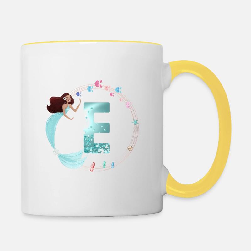 Monogramme personnalisable E Sirène - Mug contrasté - blanc/jaune