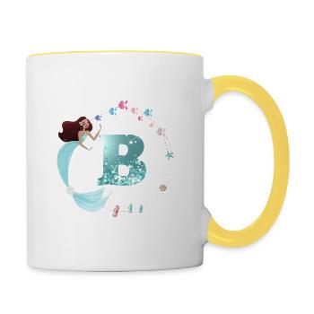 Customizable Monogram B Mermaid - Contrasting Mug - white/yellow - Right
