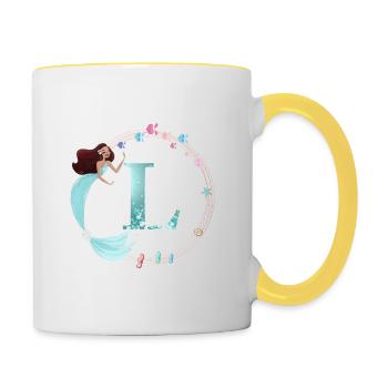 Customizable Monogram L Mermaid - Contrasting Mug - white/yellow - Right