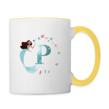 Customizable Monogram P Mermaid - Contrasting Mug - white/yellow - Right