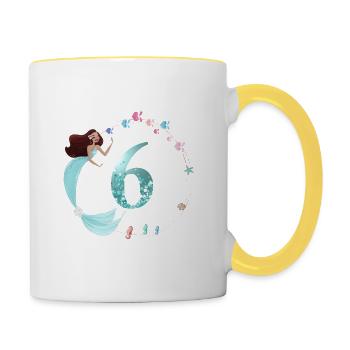 Customizable Number 6 Mermaid - Contrasting Mug - white/yellow - Right