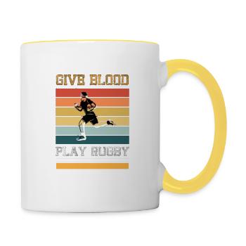 Give Blood Rugby Spieler lustiger Spruch Rugby - Tasse zweifarbig - Weiß/Gelb - Rechts