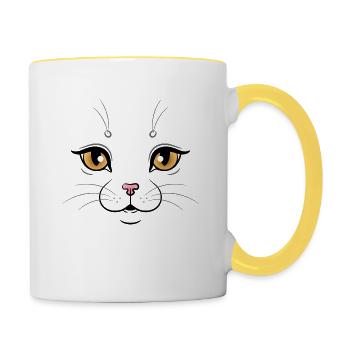 Cute Cat Face Illustration - Mug contrasté - blanc/jaune - Droite