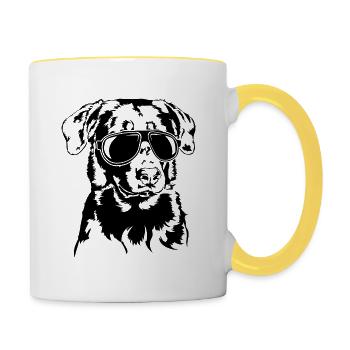 BEAUCERON cool Sonnenbrille Hunde Hund Wilsigns - Tasse zweifarbig - Weiß/Gelb - Rechts