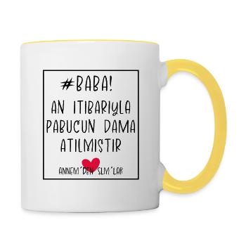 #BABA! An itibariyla pabucun dama atilmistir. #Dad - Tasse zweifarbig - Weiß/Gelb - Rechts