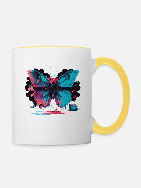 Neon Schmetterling - Tasse zweifarbig - Weiß/Gelb