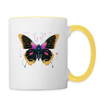 Strahlende digitale Flügel - Tasse zweifarbig - Weiß/Gelb - Rechts