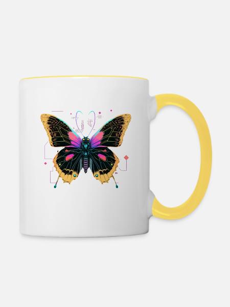 Strahlende digitale Flügel - Tasse zweifarbig - Weiß/Gelb