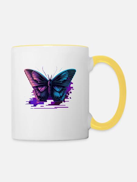 Schmetterling Retro Farbtöne - Tasse zweifarbig - Weiß/Gelb