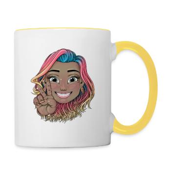 Reva Prisma signe de paix visage - Mug contrasté - blanc/jaune - Droite