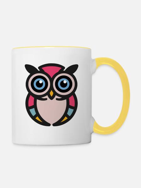 Bunte Eule - Tasse zweifarbig - Weiß/Gelb