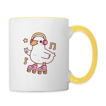 Cute Duck With Headphones And Roller Skates - Contrasting Mug - white/yellow - Right