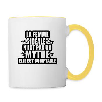 la femme idéale n'est pas mythe elle est comptable - Mug contrasté - blanc/jaune - Droite