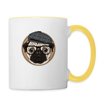 Amateurs de chiens carlins rétro - Mug contrasté - blanc/jaune - Droite