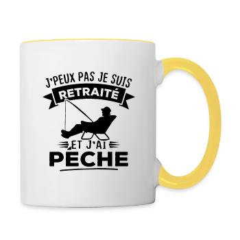 J'peux pas je suis retraité et j'ai pêche - Mug contrasté - blanc/jaune - Droite