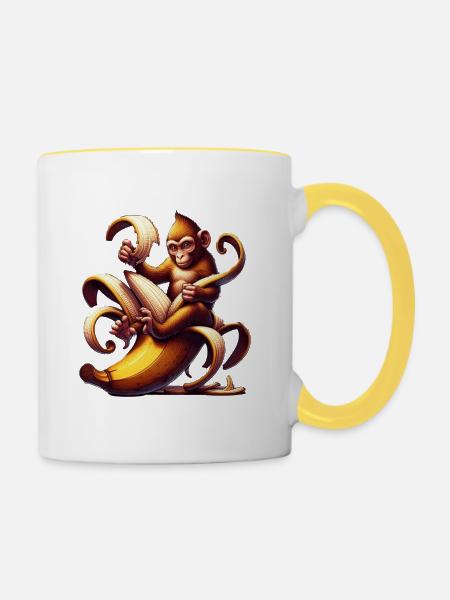 Affe - Tasse zweifarbig - Weiß/Gelb