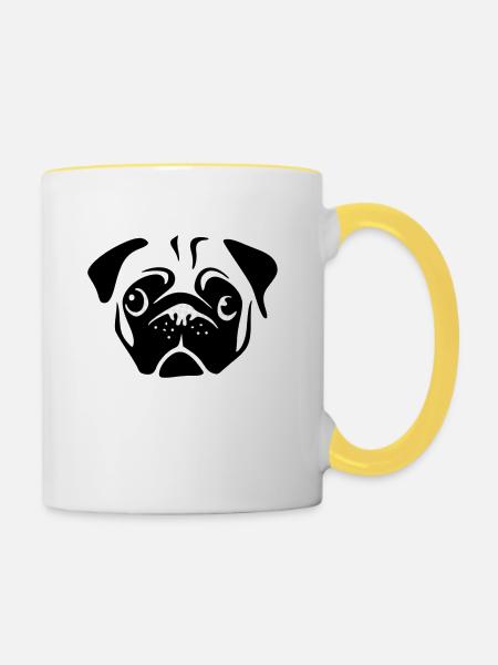 Mops - Tasse zweifarbig - Weiß/Gelb
