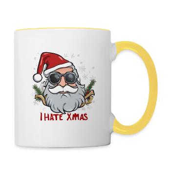 Ich hasse Weihnachten lustig Anti Weihnachten Weihnachtsmann - Tasse zweifarbig - Weiß/Gelb - Rechts