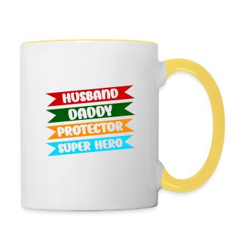 Fête des Pères Papa Papa Papa Papa Papa Papa - Mug contrasté - blanc/jaune - Droite