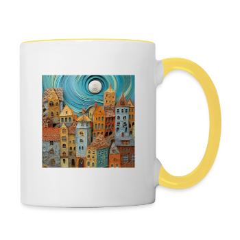 Papier Stadt - Tasse zweifarbig - Weiß/Gelb - Rechts