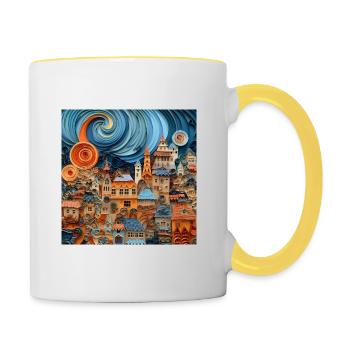 Papier Stadt - Tasse zweifarbig - Weiß/Gelb - Rechts