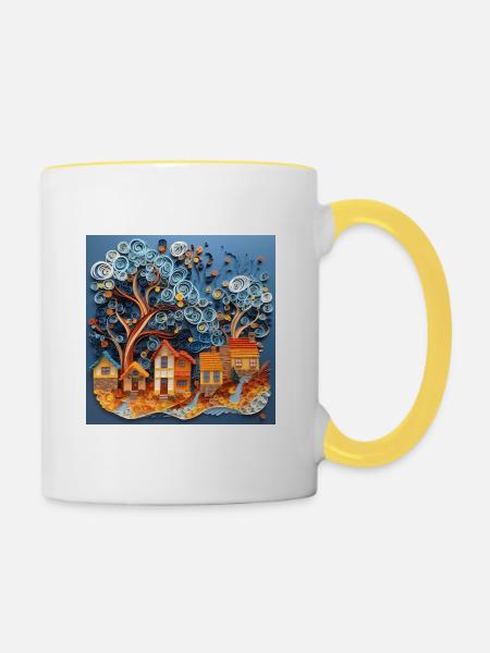 Papier Stadt - Tasse zweifarbig - Weiß/Gelb