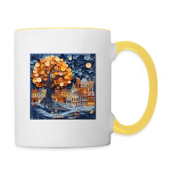 Papier Stadt - Tasse zweifarbig - Weiß/Gelb - Rechts