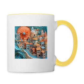 Papier Stadt - Tasse zweifarbig - Weiß/Gelb - Rechts