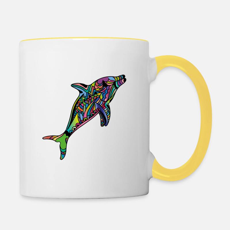 dauphin multicolore - Mug contrasté - blanc/jaune