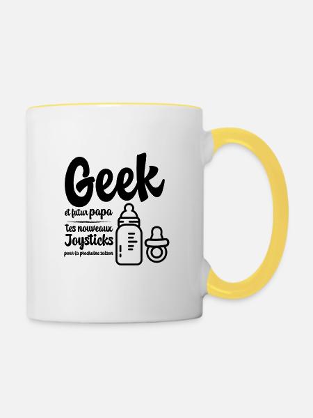 Geek et Papa - Mug contrasté - blanc/jaune