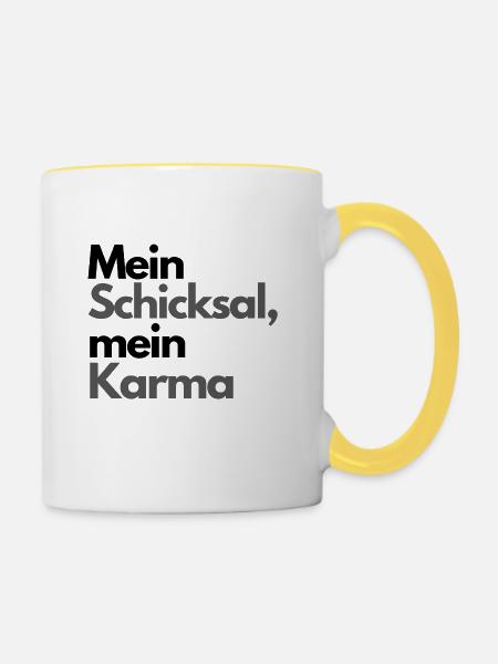 Mein Schicksal mein Karma - Tasse zweifarbig - Weiß/Gelb